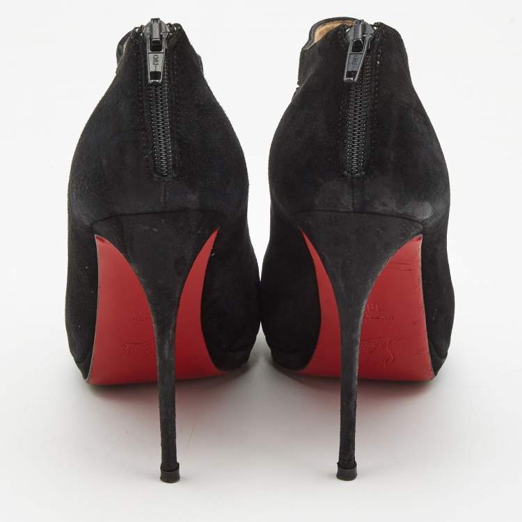 Pre Owned Christian Louboutin Black Suede and Mesh Disorder Ankle Booties Size 39.5