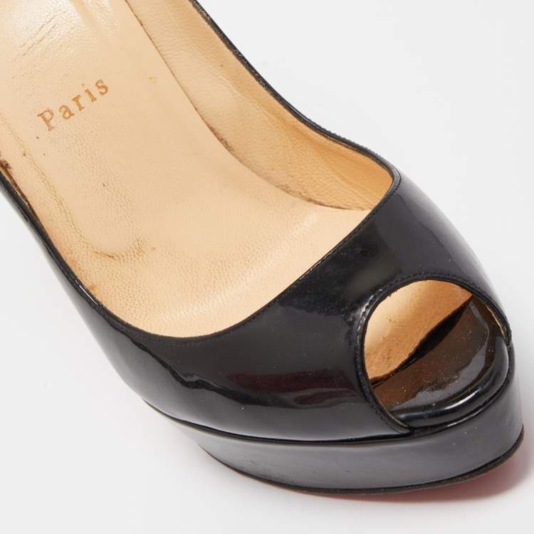 Pre Owned Christian Louboutin Black Patent Leather Lady Peep Pumps Size 40.5