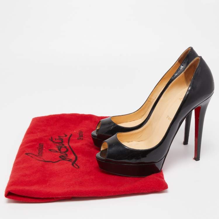 Pre Owned Christian Louboutin Black Patent Leather Lady Peep Pumps Size 40.5