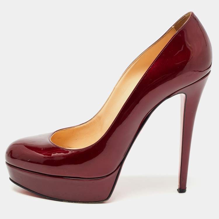 Pre Owned Christian Louboutin Burgundy Patent Bianca Platform Pumps Size 41