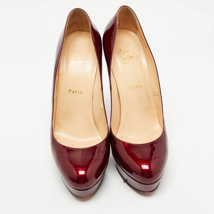 Pre Owned Christian Louboutin Burgundy Patent Bianca Platform Pumps Size 41
