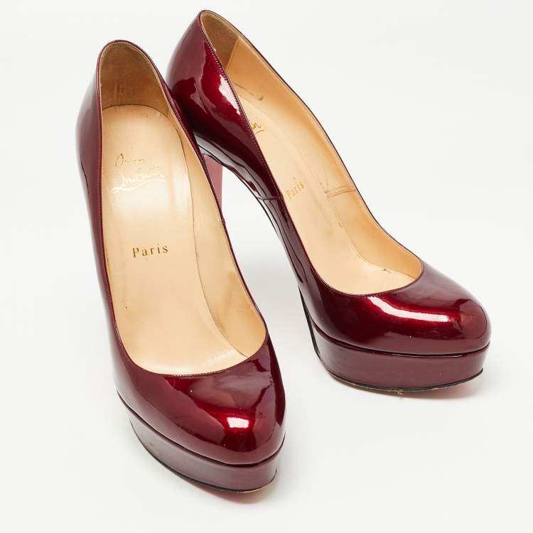 Pre Owned Christian Louboutin Burgundy Patent Bianca Platform Pumps Size 41