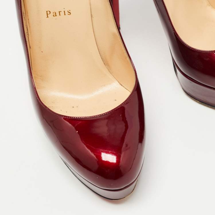 Pre Owned Christian Louboutin Burgundy Patent Bianca Platform Pumps Size 41