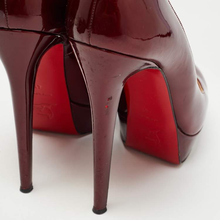 Pre Owned Christian Louboutin Burgundy Patent Bianca Platform Pumps Size 41