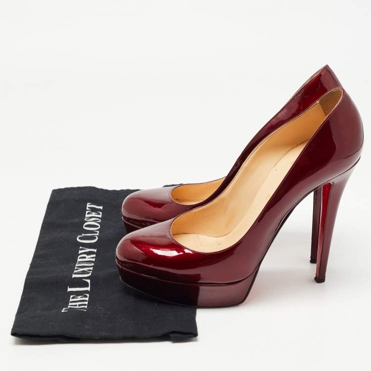 Pre Owned Christian Louboutin Burgundy Patent Bianca Platform Pumps Size 41