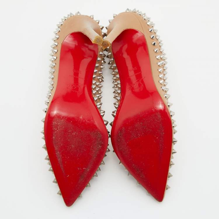 Pre Owned Christian Louboutin Beige Leather Pigalle Spikes Pumps Size 38.5