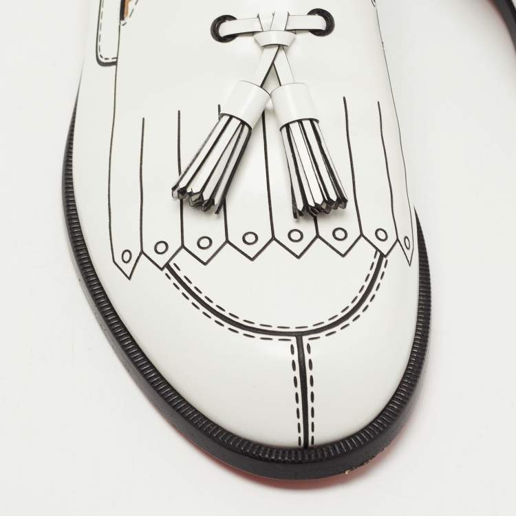 Pre Owned Christian Louboutin White/Black Leather Trompinetta Loafers Size 38.5