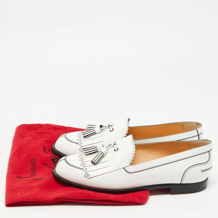Pre Owned Christian Louboutin White/Black Leather Trompinetta Loafers Size 38.5