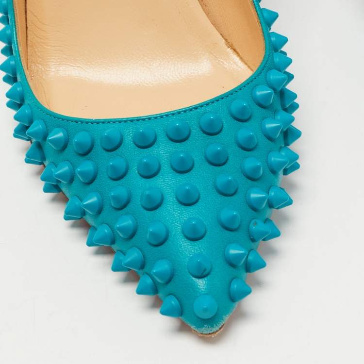 Pre Owned Christian Louboutin Blue Leather Pigalle Spikes Pumps Size 37.5