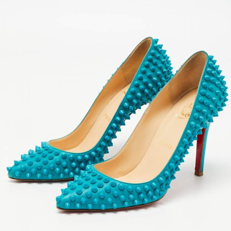 Pre Owned Christian Louboutin Blue Leather Pigalle Spikes Pumps Size 37.5