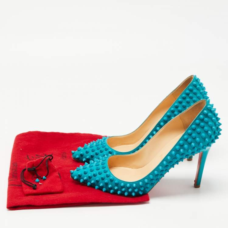 Pre Owned Christian Louboutin Blue Leather Pigalle Spikes Pumps Size 37.5