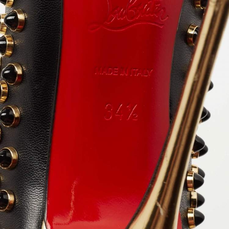Pre Owned Christian Louboutin Black Leather Studded Follies Cabo Pumps Size 34.5