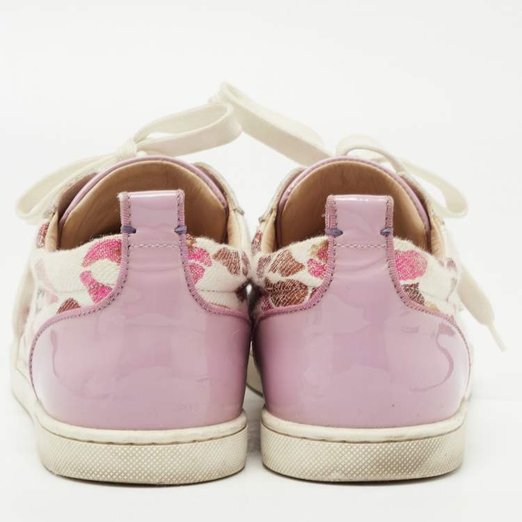 مملوكة مسبقًا Christian Louboutin Purple/White Patent Leather and Lips Print Canvas Gondola Strass Sneakers Size 41