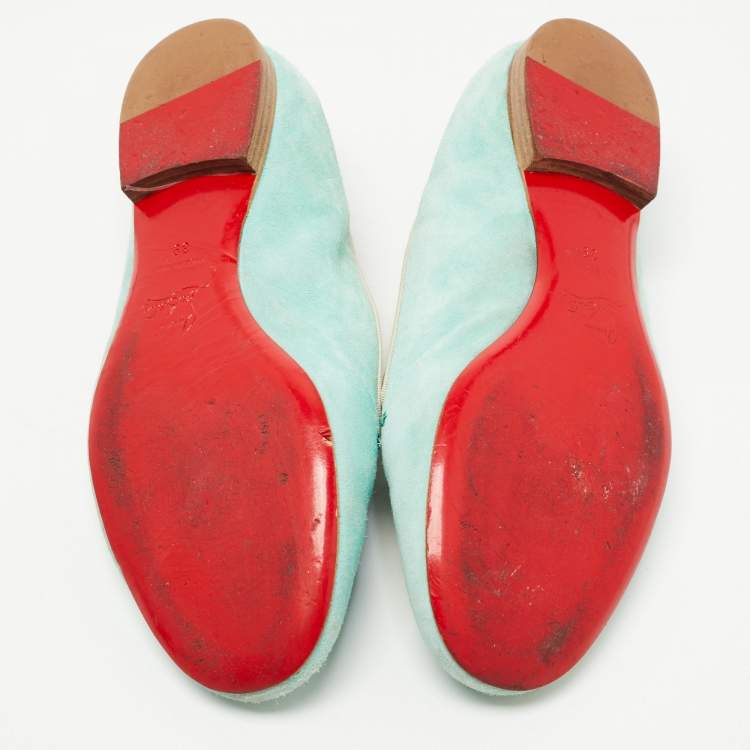 Pre Owned Christian Louboutin Green Suede Candy Studded Smoking Slippers Size 39