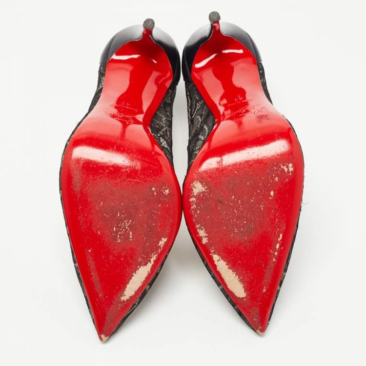 Pre Owned Christian Louboutin Black Leather and Mesh Follies Pumps Size 41