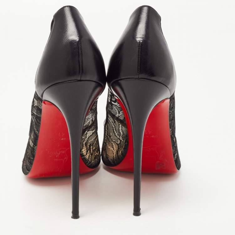 Pre Owned Christian Louboutin Black Leather and Mesh Follies Pumps Size 41