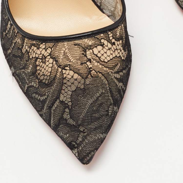Pre Owned Christian Louboutin Black Leather and Mesh Follies Pumps Size 41