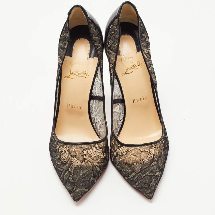 Pre Owned Christian Louboutin Black Leather and Mesh Follies Pumps Size 41