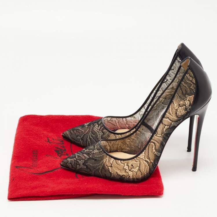 Pre Owned Christian Louboutin Black Leather and Mesh Follies Pumps Size 41
