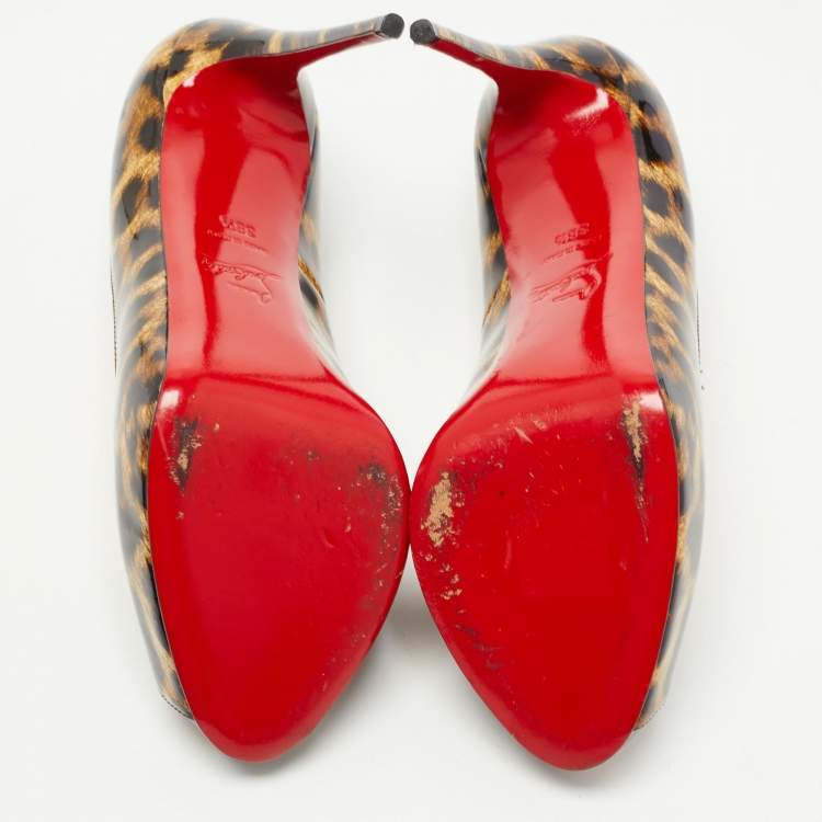مملوكة مسبقًا Christian Louboutin Brown/Black Leopard Print Patent Leather New Very Prive Pumps Size 38.5