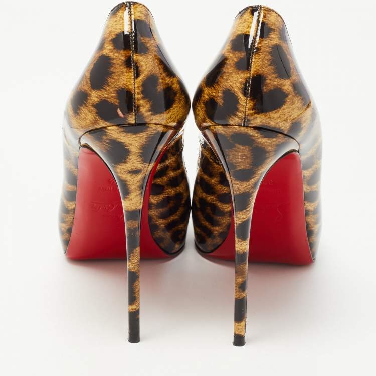 مملوكة مسبقًا Christian Louboutin Brown/Black Leopard Print Patent Leather New Very Prive Pumps Size 38.5