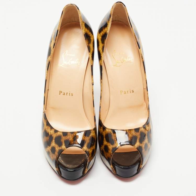 مملوكة مسبقًا Christian Louboutin Brown/Black Leopard Print Patent Leather New Very Prive Pumps Size 38.5