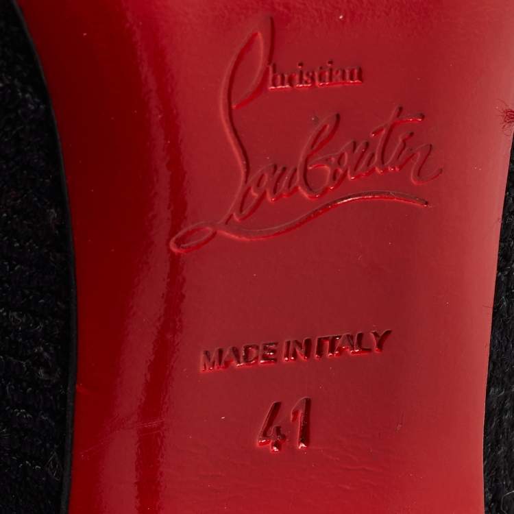 Pre Owned Christian Louboutin Black Knit Fabric Sock Thigh High Boots Size 41