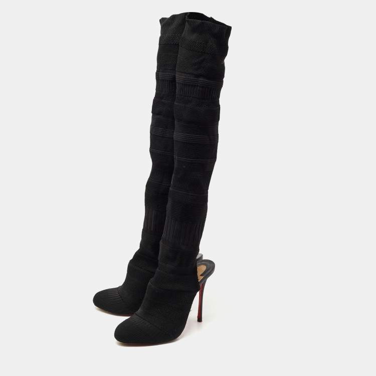 Louboutin Black Knit Fabric Sock Thigh Boots Size 41 Christian Louboutin | TLC