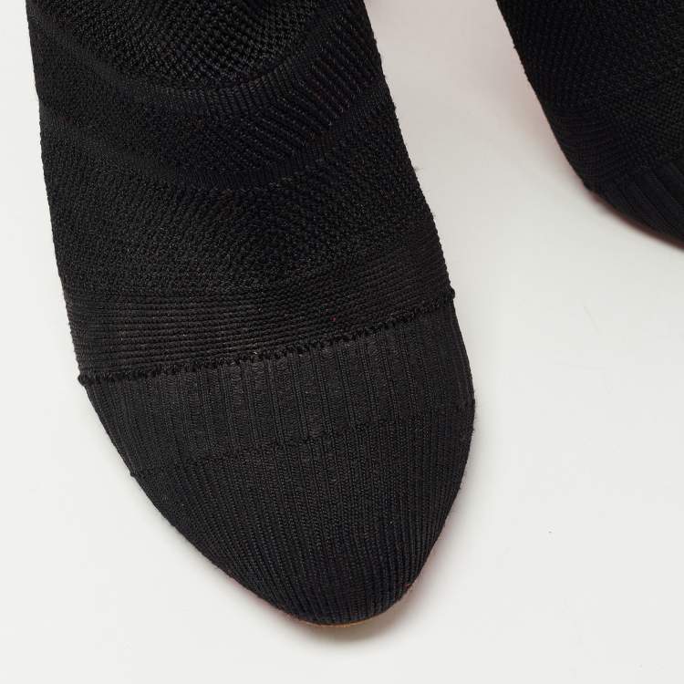 Pre Owned Christian Louboutin Black Knit Fabric Sock Thigh High Boots Size 41