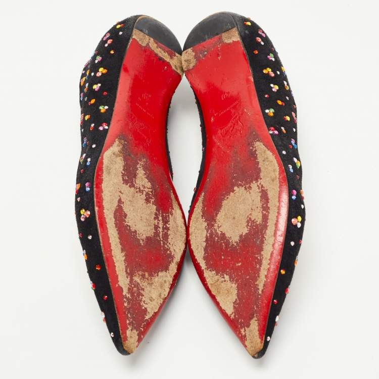 Pre Owned Christian Louboutin Black Suede Pigalle Follies Clair de Lune Ballet Flats Size 40