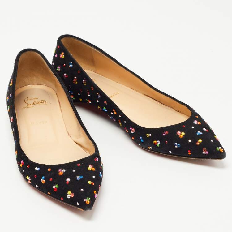 Pre Owned Christian Louboutin Black Suede Pigalle Follies Clair de Lune Ballet Flats Size 40