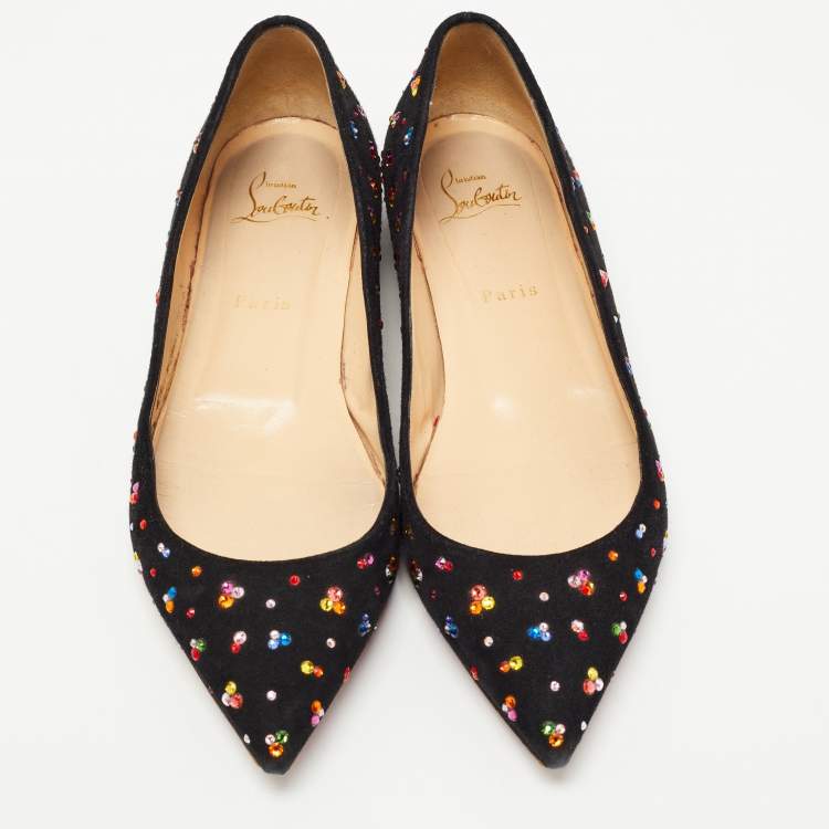 Pre Owned Christian Louboutin Black Suede Pigalle Follies Clair de Lune Ballet Flats Size 40
