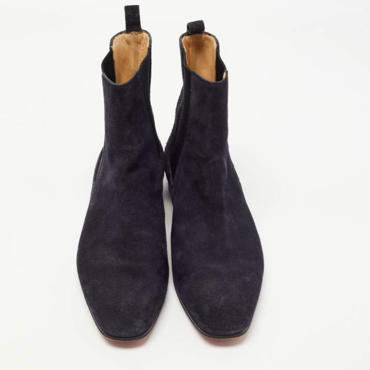 Pre Owned Christian Louboutin Navy Blue Suede Chelsea Boots Size 40