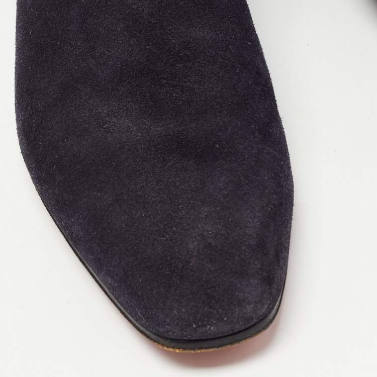 Pre Owned Christian Louboutin Navy Blue Suede Chelsea Boots Size 40