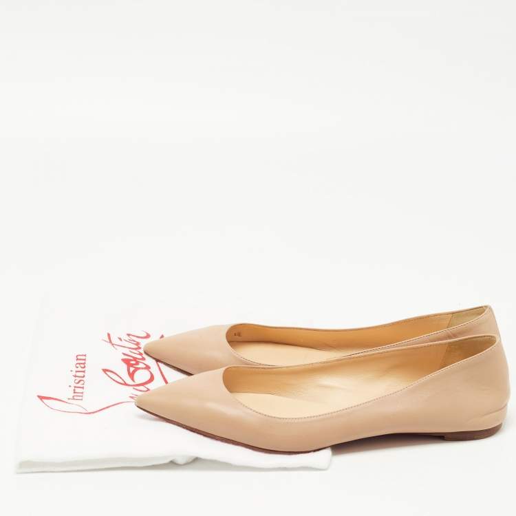 Pre Owned Christian Louboutin Beige Leather Pigalle Ballet Flats Size 40