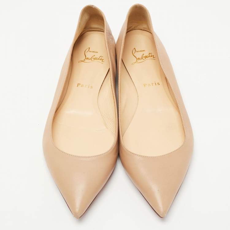 Pre Owned Christian Louboutin Beige Leather Pigalle Ballet Flats Size 40