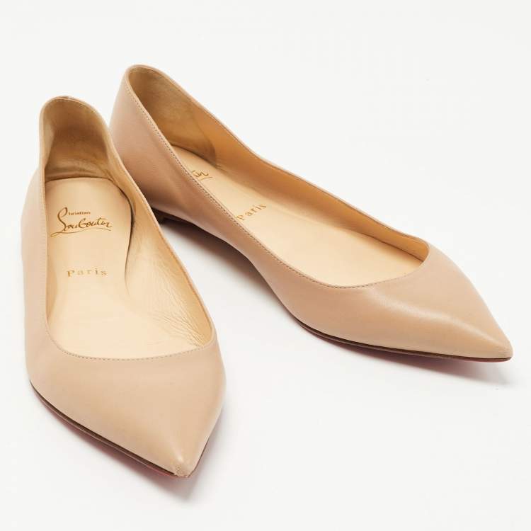 Pre Owned Christian Louboutin Beige Leather Pigalle Ballet Flats Size 40