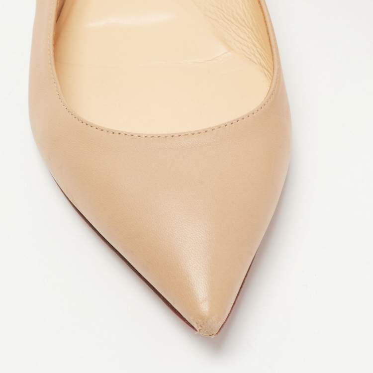 Pre Owned Christian Louboutin Beige Leather Pigalle Ballet Flats Size 40