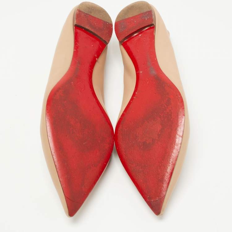 Pre Owned Christian Louboutin Beige Leather Pigalle Ballet Flats Size 40
