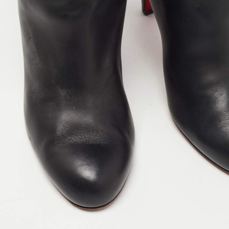 Pre Owned Christian Louboutin Black Leather Majung Mid Calf Boots Size 40