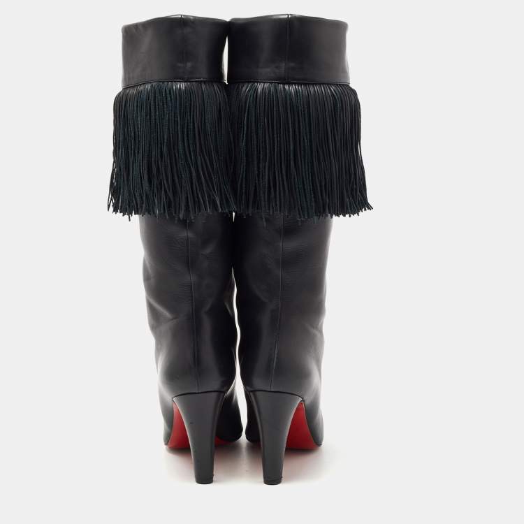 Pre Owned Christian Louboutin Black Leather Majung Mid Calf Boots Size 40