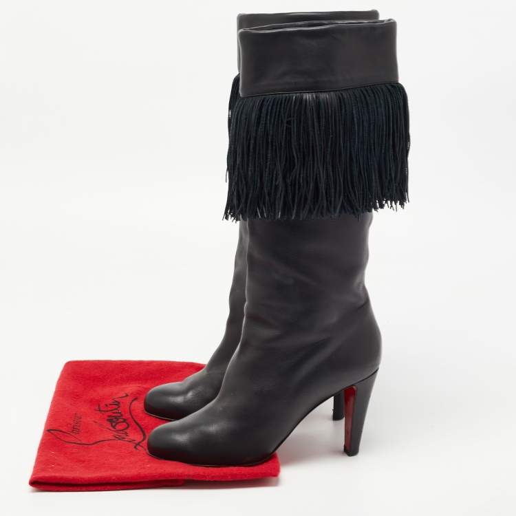 Pre Owned Christian Louboutin Black Leather Majung Mid Calf Boots Size 40