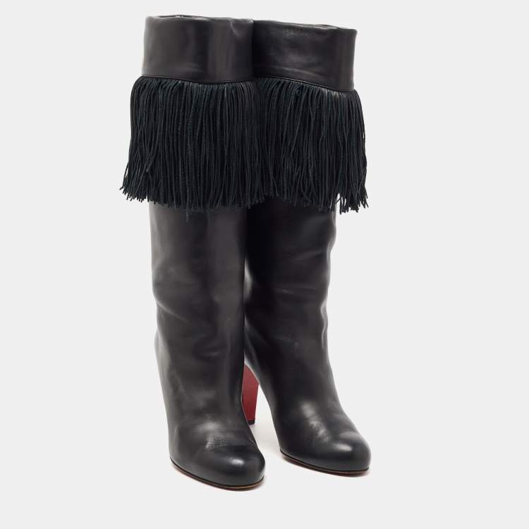 Pre Owned Christian Louboutin Black Leather Majung Mid Calf Boots Size 40