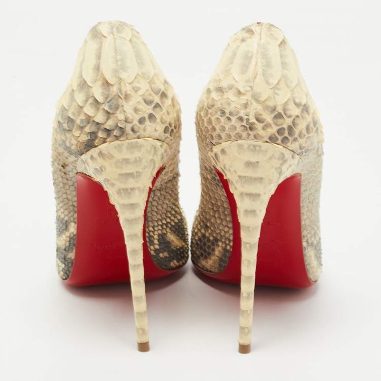 Pre Owned Christian Louboutin Light Yellow/Grey Python Pigalle Follies Pumps Size 36