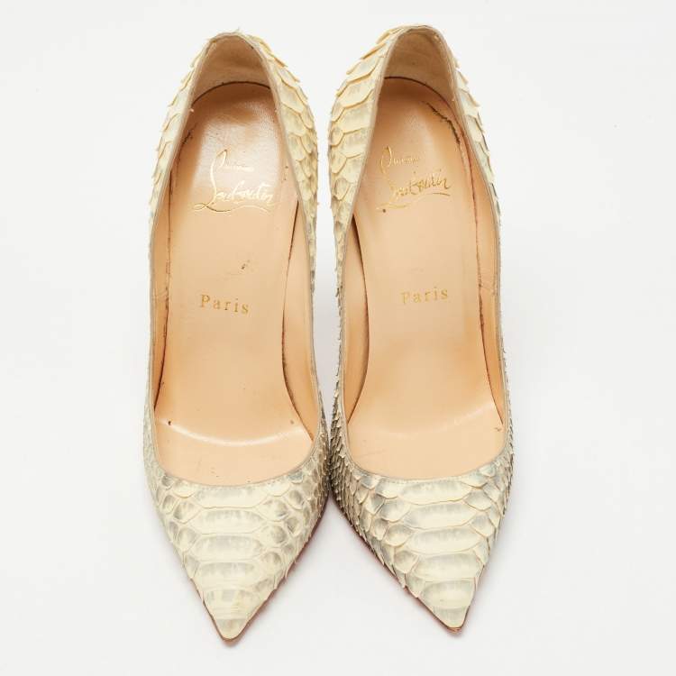 Pre Owned Christian Louboutin Light Yellow/Grey Python Pigalle Follies Pumps Size 36