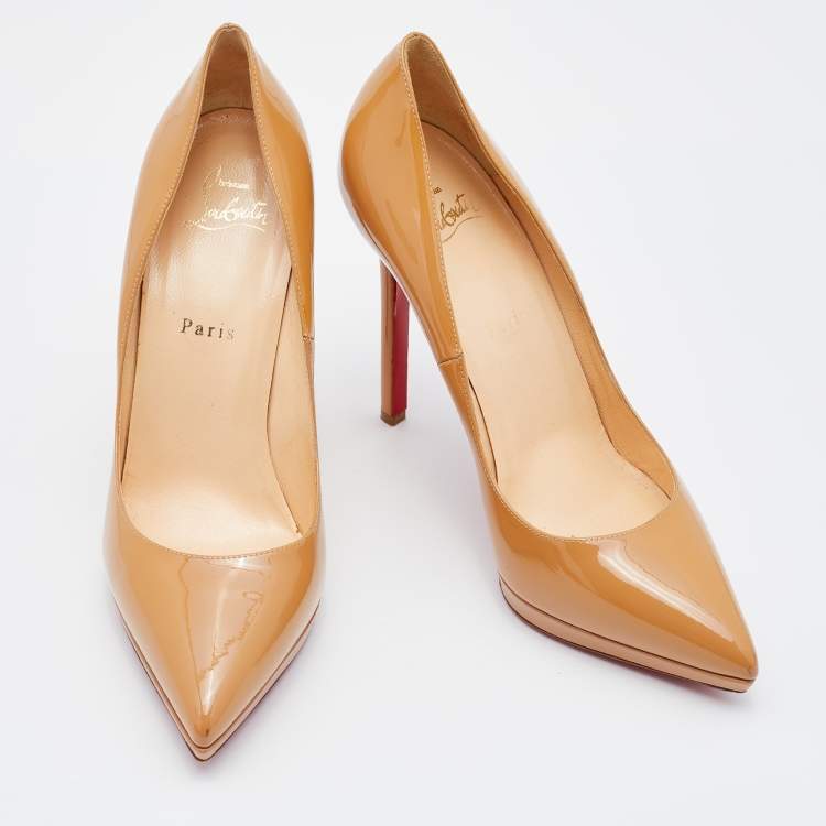 Pre Owned Christian Louboutin Beige Patent Leather Pigalle Plato Pumps Size 39