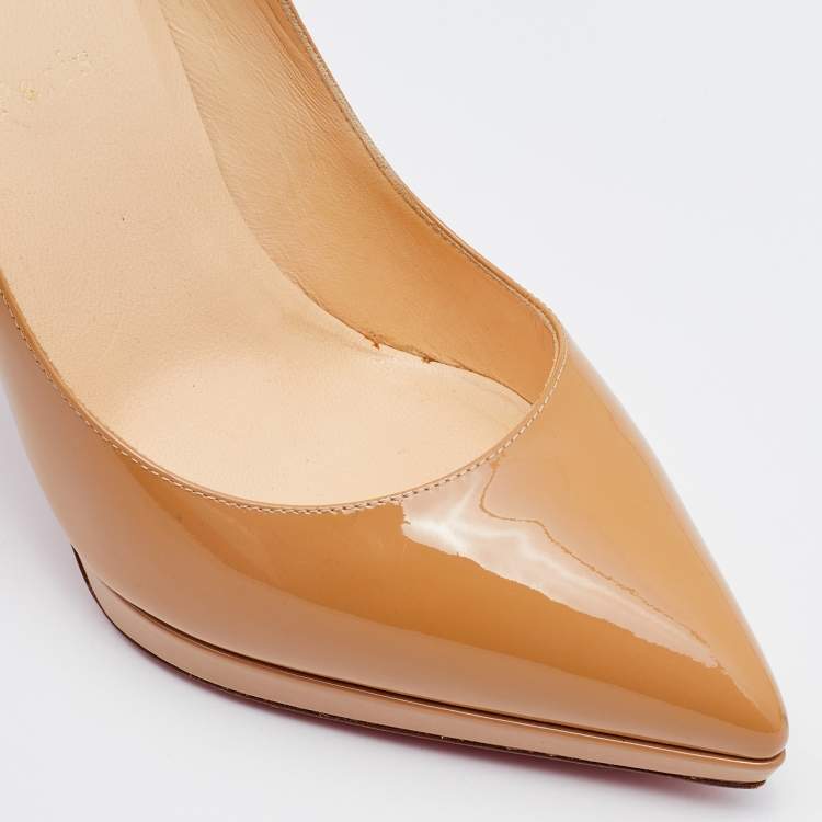 Pre Owned Christian Louboutin Beige Patent Leather Pigalle Plato Pumps Size 39