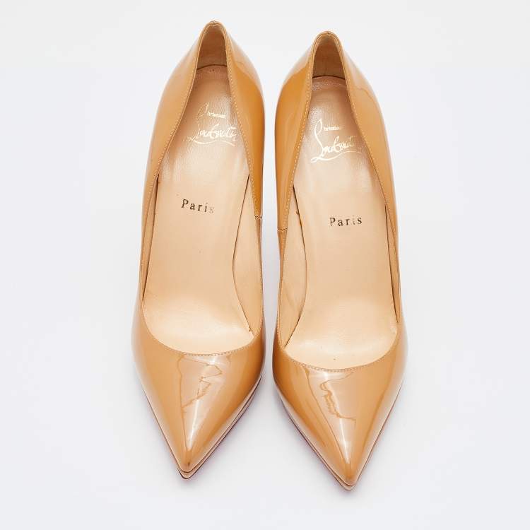 Pre Owned Christian Louboutin Beige Patent Leather Pigalle Plato Pumps Size 39