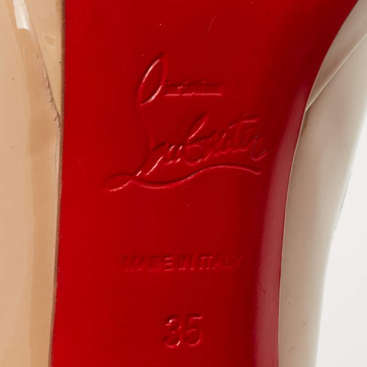 Pre Owned Christian Louboutin Beige Patent Pigalle Plato Pumps Size 35