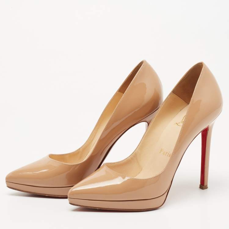 Pre Owned Christian Louboutin Beige Patent Pigalle Plato Pumps Size 35